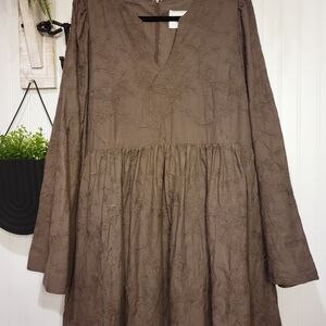 Hyacinth House By Tuckernuck Long Sleeve Embroidered Dress in Brown